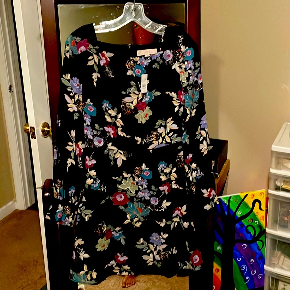 LOFT flowered A-Line long sleeved swing dress with tags
